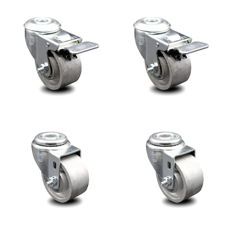 Service Caster 3 Inch Semi Steel Swivel Bolt Hole Caster Set with 2 Total Lock Brake SCC SCC-BHTTL20S315-SSR-2-S-2
